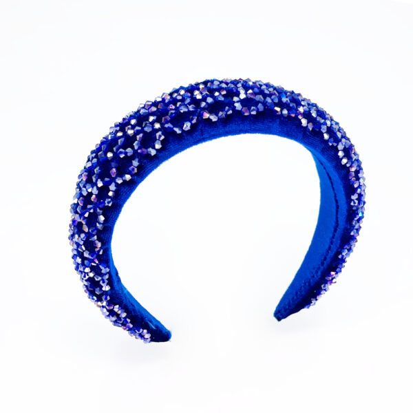 Serre-tête large bleu à strass en losanges