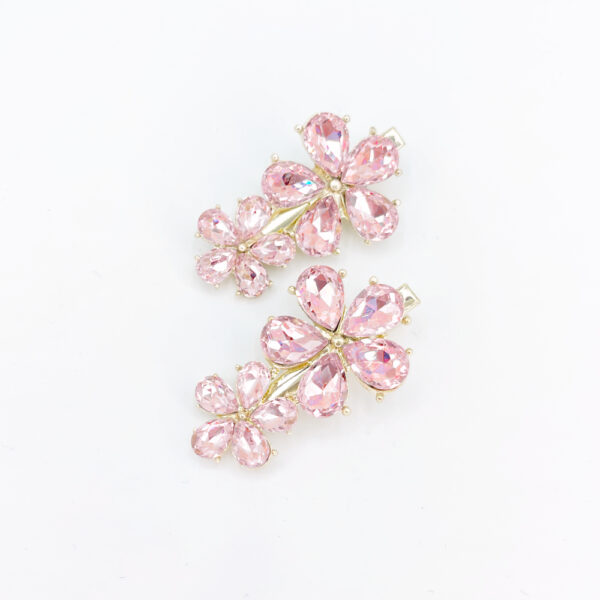 Lot de barrettes motif fleur strass rose charmeur