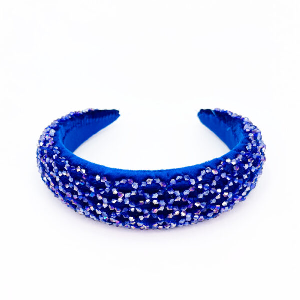 Serre-tête large bleu à strass en losanges – Image 3