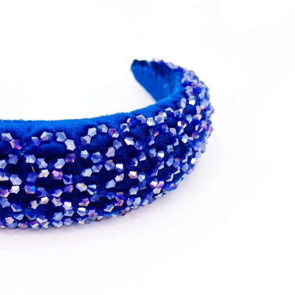 Serre-tête large bleu à strass en losanges – Image 4