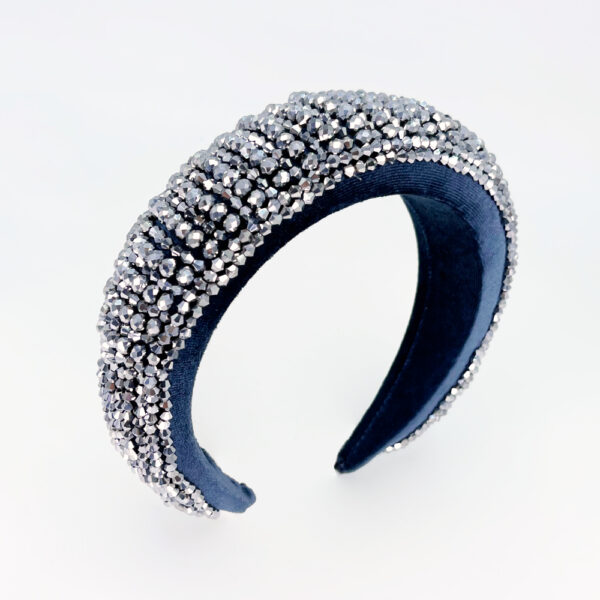 Serre-tête large gris clair à strass argenté