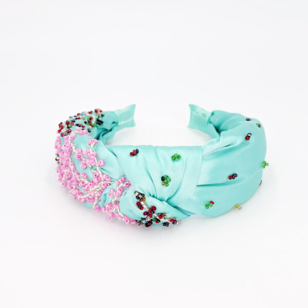 Serre-tête tissus turquoise & perles de rocailles – Image 4