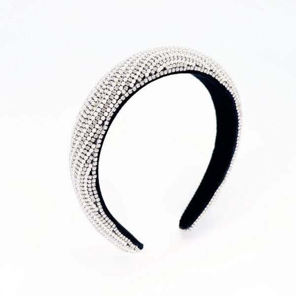 Serre-tête large à strass argenté et perles