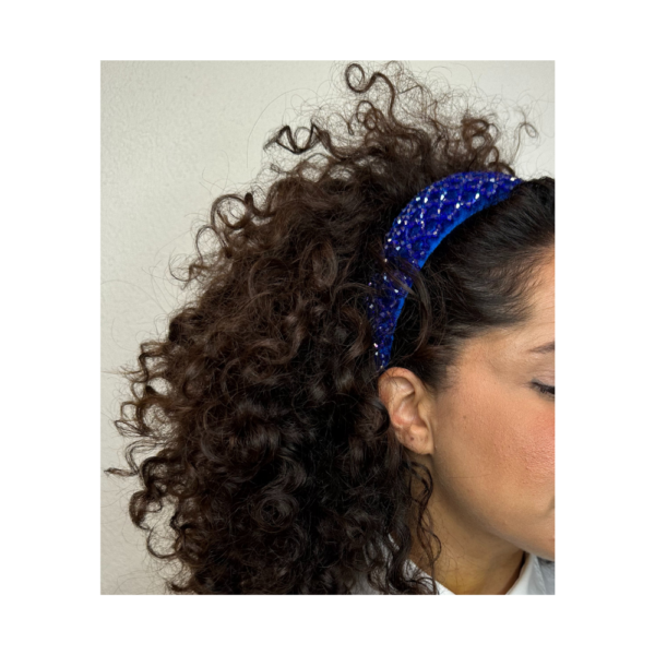 Serre-tête large bleu à strass en losanges – Image 7