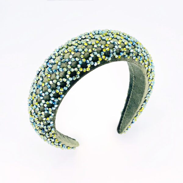 Serre-tête large vert à strass en losanges
