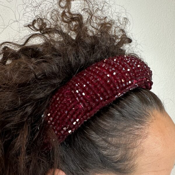 Serre-tête large à strass bordeaux – Image 4