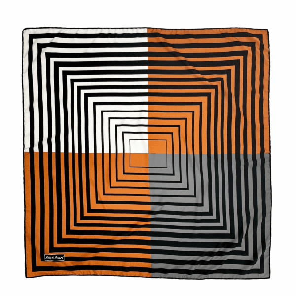 Imprimé graphique rayures orange blanc et gris