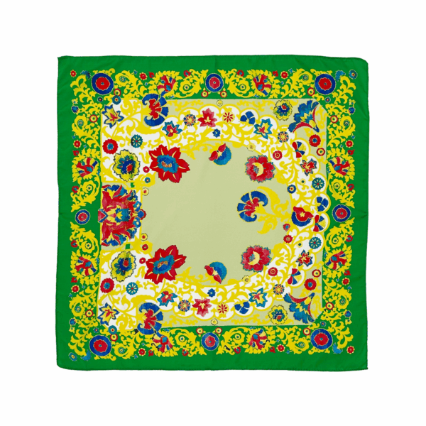 Imprimé couronne fleurie vert et jaune